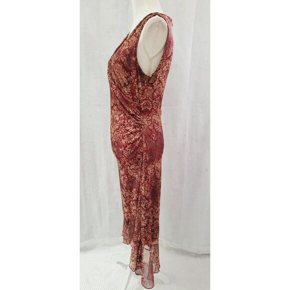 California Concepts Red/Beige Floral Dress Evening Cocktail Office Women's Large - Picture 3 of 6